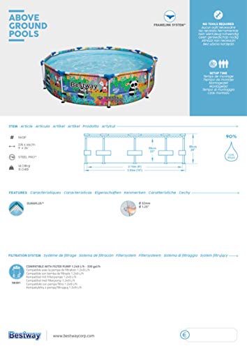 Piscina Redonda Bestway con Estructura Metálica y Estampado Animal Ø274×66 cm – Capacidad 3,221 litros
