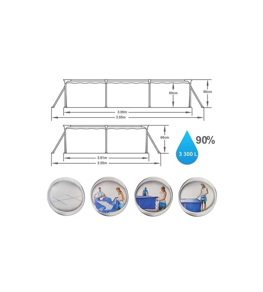 Piscina Desmontable Infantil Bestway Deluxe Splash Frame Azul 300×201×66 cm con Depuradora y Válvula de Drenaje