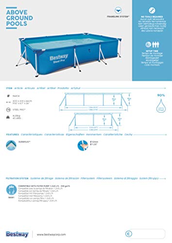 Piscina Desmontable Infantil Bestway Deluxe Splash Frame 300×201×66 cm – Estructura Tubular Resistente