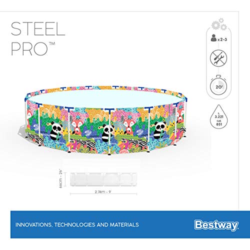 Piscina Redonda Bestway con Estructura Metálica y Estampado Animal Ø274×66 cm – Capacidad 3,221 litros