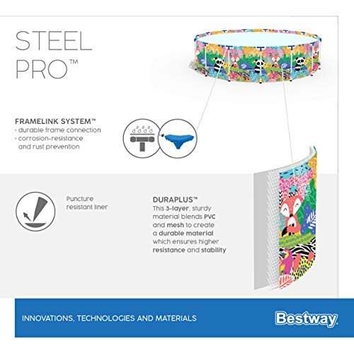 Piscina Redonda Bestway con Estructura Metálica y Estampado Animal Ø274×66 cm – Capacidad 3,221 litros
