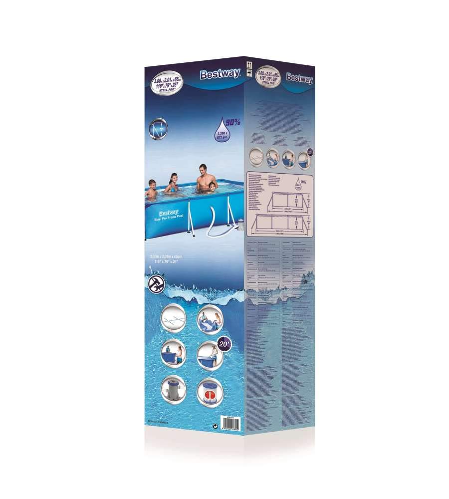 Piscina Desmontable Infantil Bestway Deluxe Splash Frame Azul 300×201×66 cm con Depuradora y Válvula de Drenaje