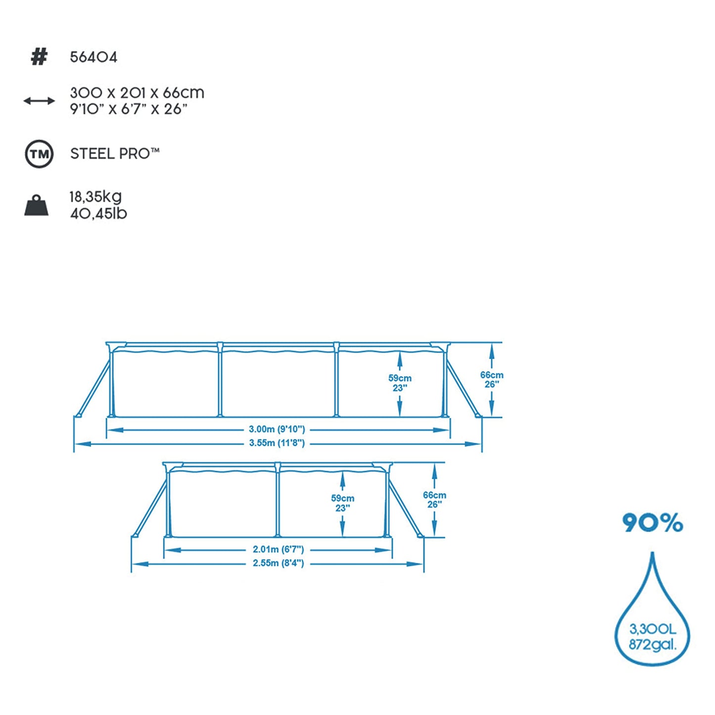 Piscina Desmontable Infantil Bestway Deluxe Splash Frame 300×201×66 cm – Estructura Tubular Resistente
