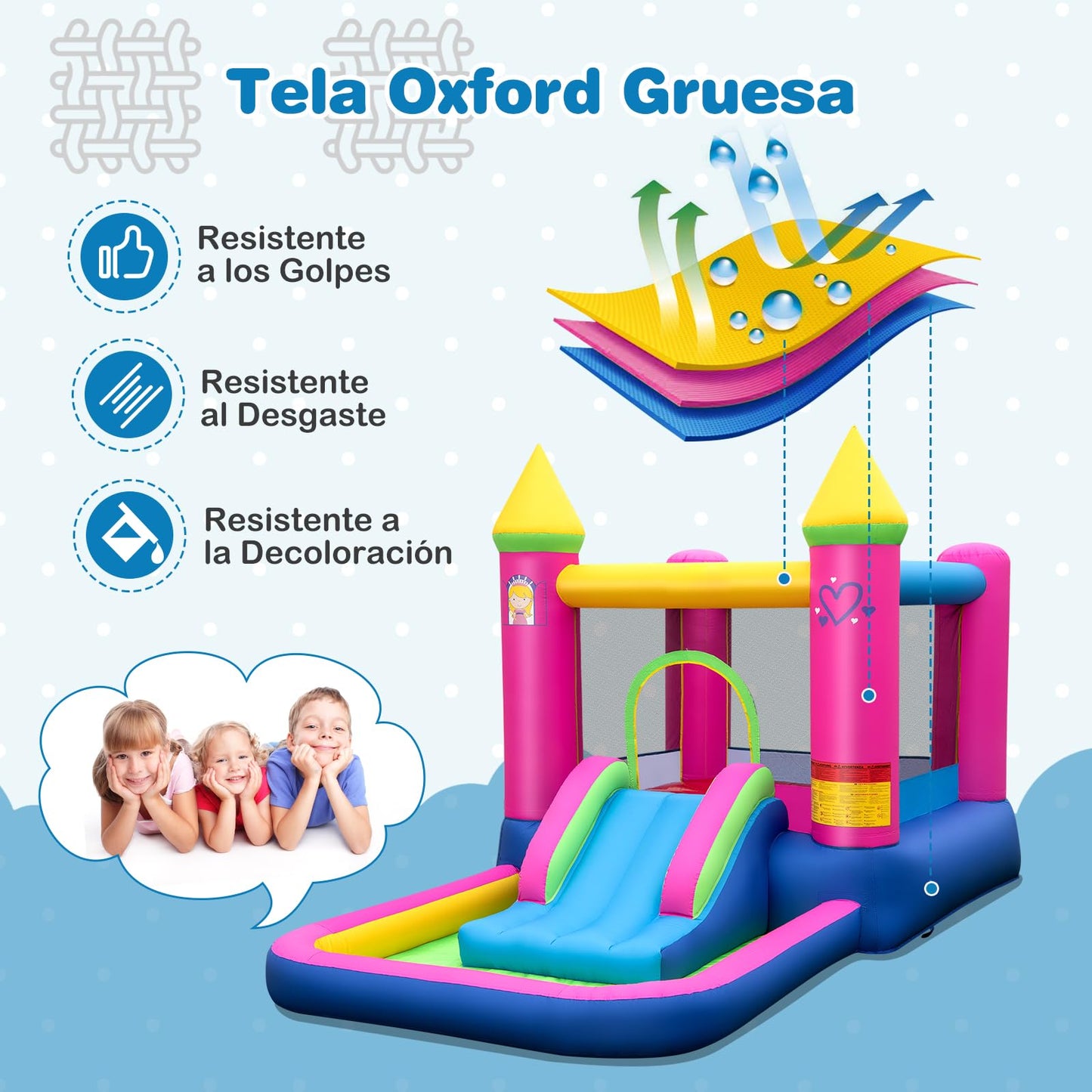 Casa Inflable Saltarina GOPLUS Castillo de Princesa con Tobogán, Piscina de Pelotas y Aro de Baloncesto – Incluye Bolsa de Transporte
