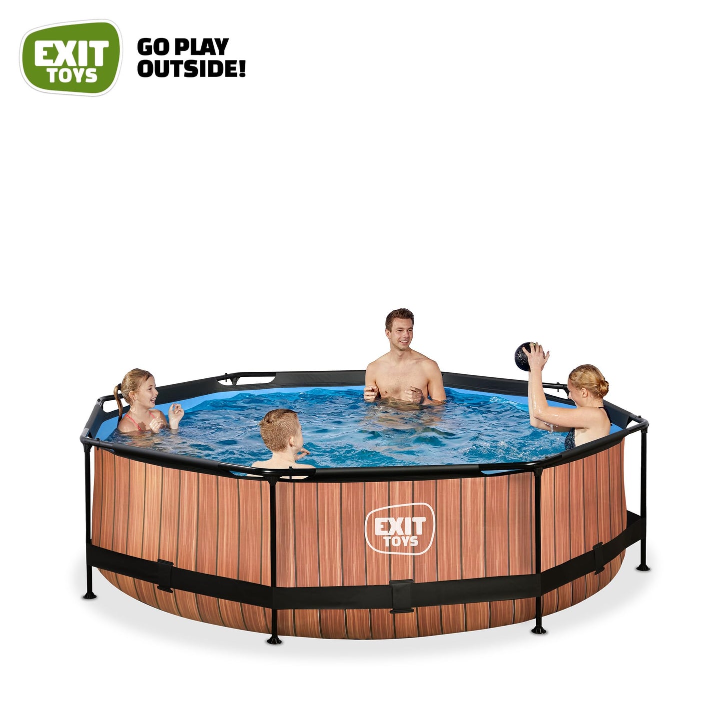 Piscina EXIT Toys Wood de Marco Redondo 300×76 cm con Bomba de Filtro y Acceso Fácil – Diseño Resistente para Niños
