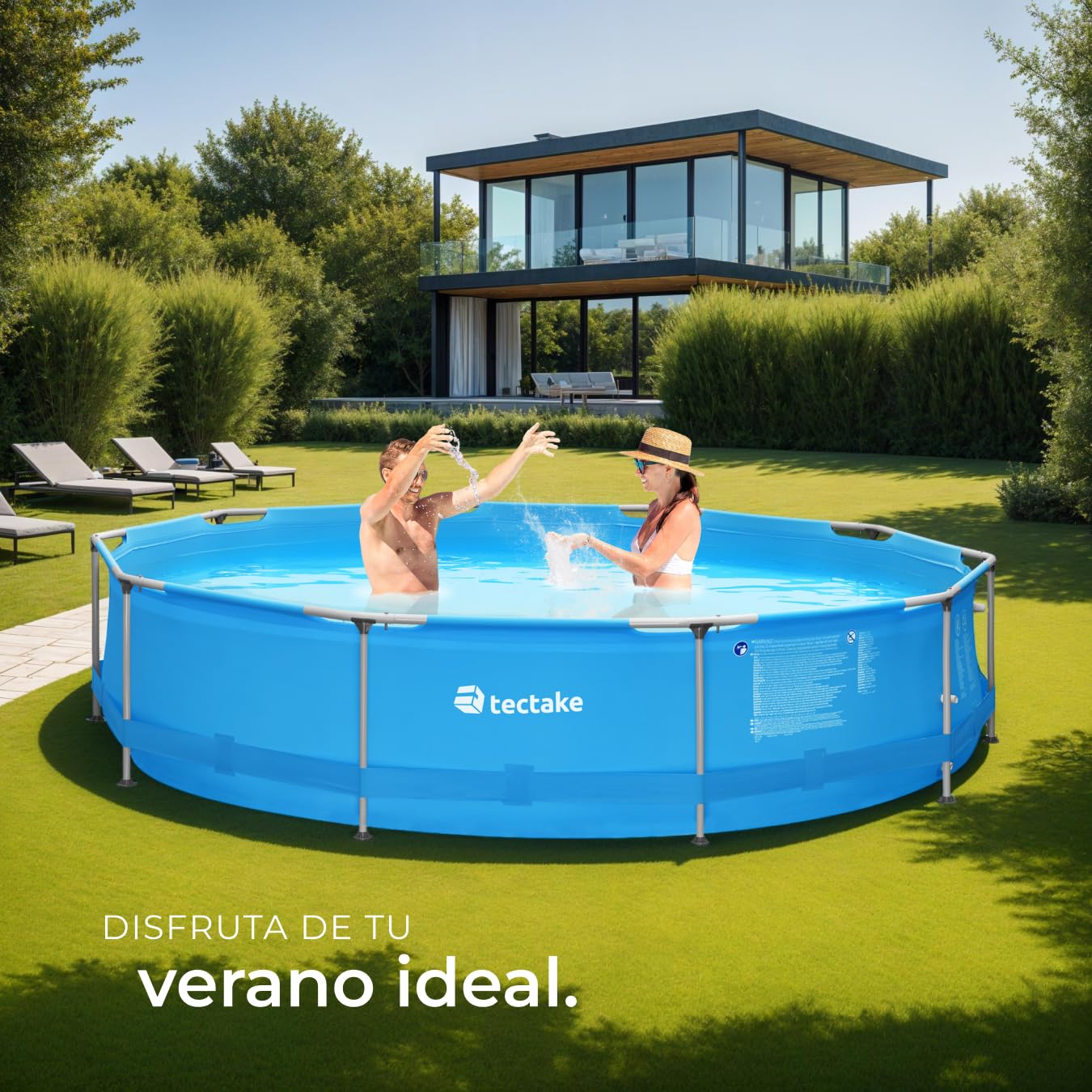 Piscina Redonda Desmontable Tectake 360 cm con Estructura de Acero y Depuradora – Fácil Montaje, Resistente para Exterior