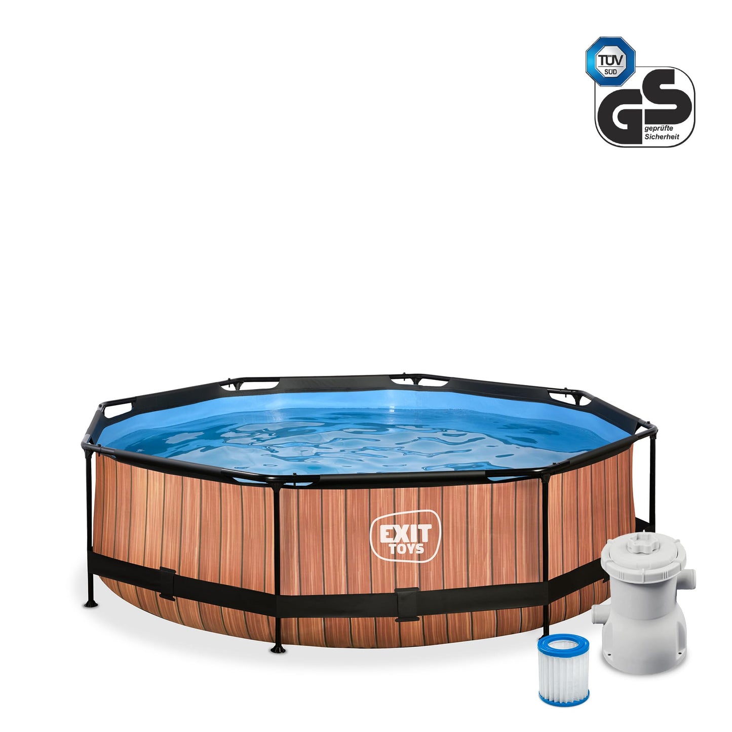 Piscina EXIT Toys Wood de Marco Redondo 300×76 cm con Bomba de Filtro y Acceso Fácil – Diseño Resistente para Niños