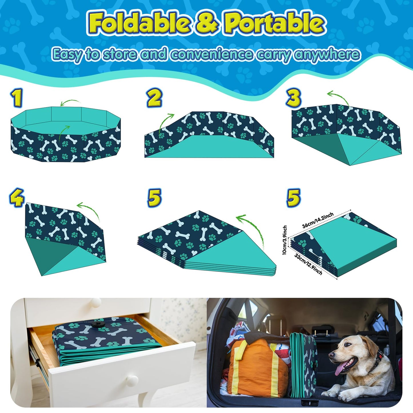Piscina para Perros y Niños HaoVrisn de PVC Engrosado Antideslizante 120×30 cm – Con Parches y Válvula de Drenaje