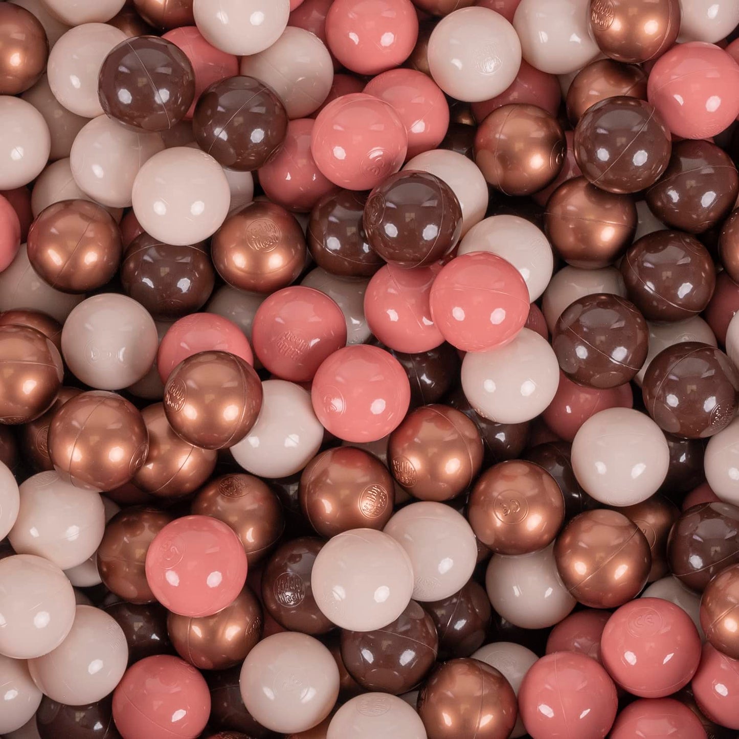 Parque Infantil de Espuma KiddyMoon con Piscina de Bolas Redonda (300 bolas) – Versión 4, Colores Marrón, Cobre, Beige y Salmón