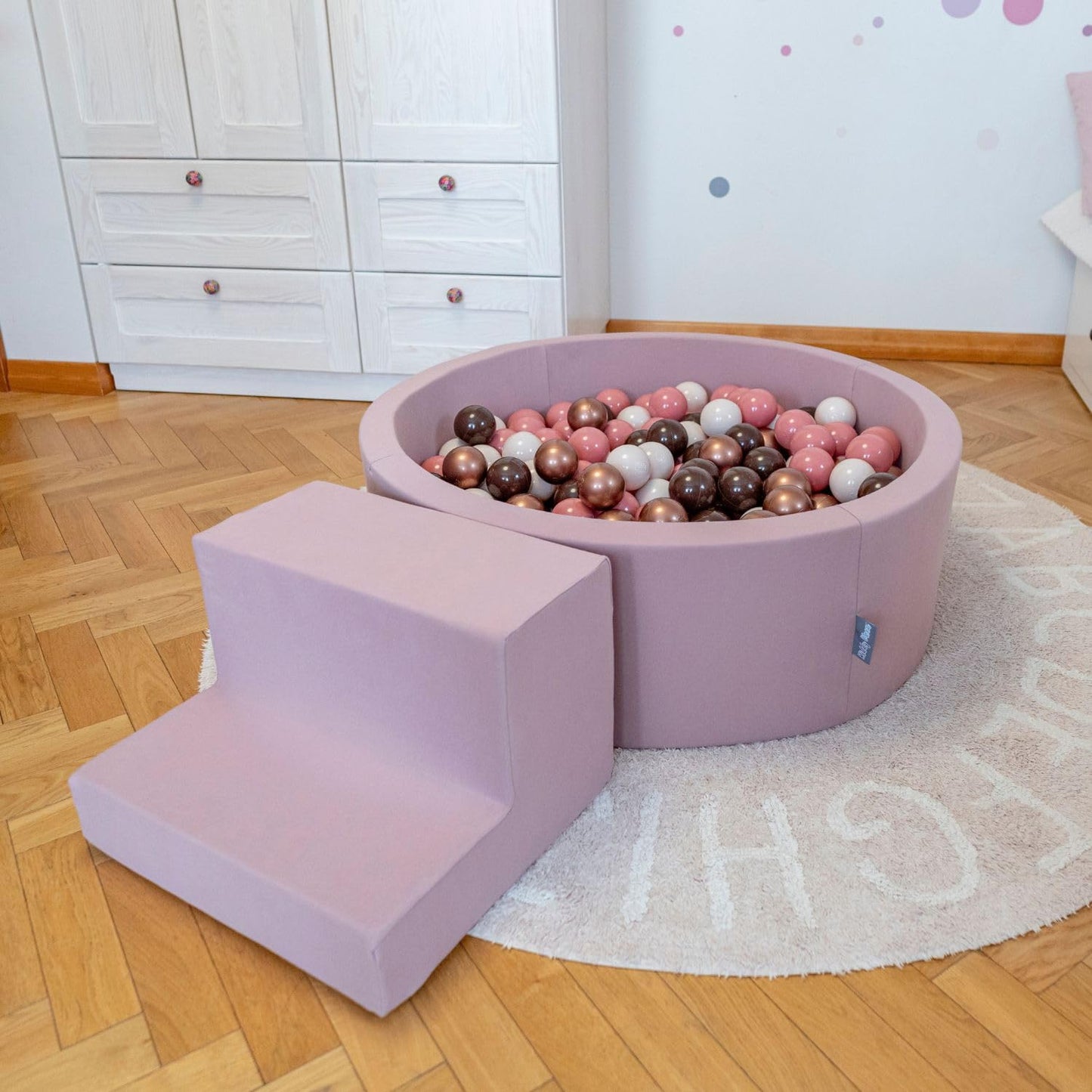 Parque Infantil de Espuma KiddyMoon con Piscina de Bolas Redonda (300 bolas) – Versión 1, Colores Pastel