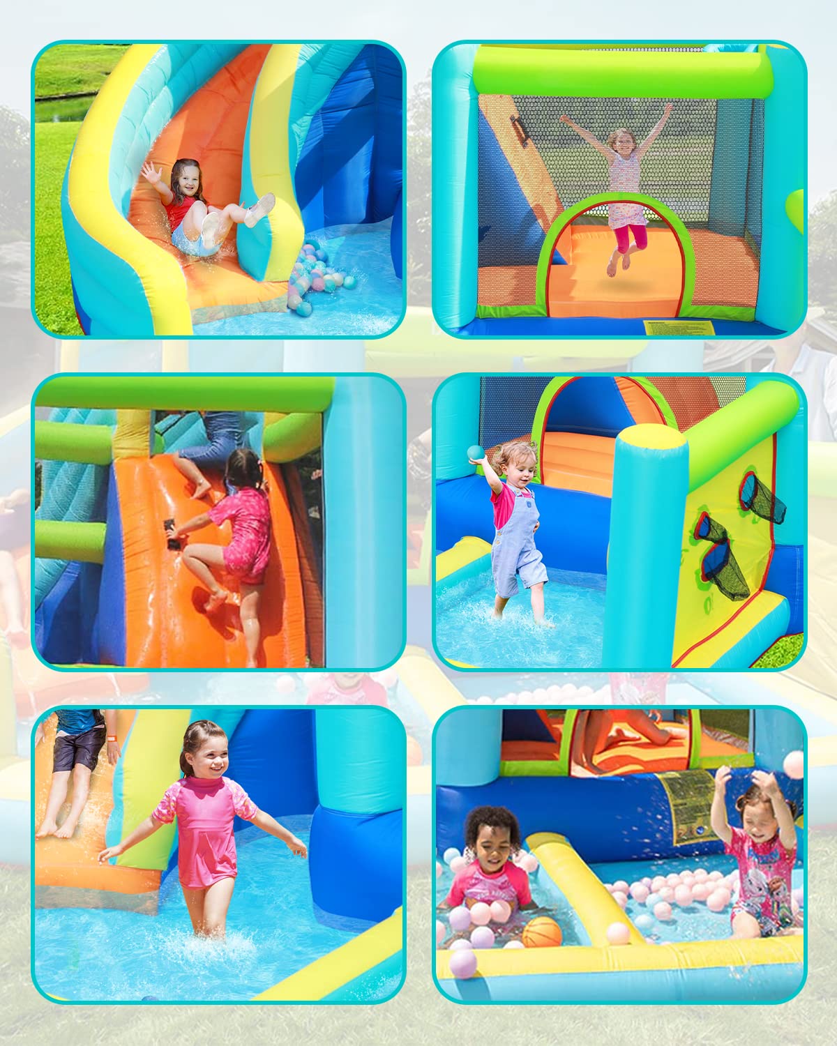 Castillo Hinchable Acuático FBSPORT con Tobogán, Trampolín, Pared de Escalada y Piscina – Para Jardín Interior y Exterior, 360×340×218 cm