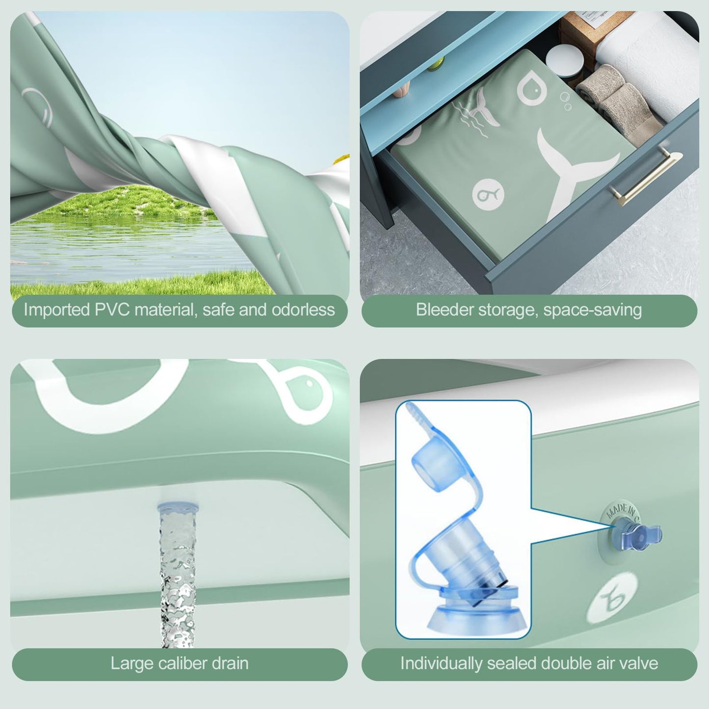 Piscina Hinchable Rectangular Ergocar Verde con Tobogán Integrado – Para Niños y Adultos