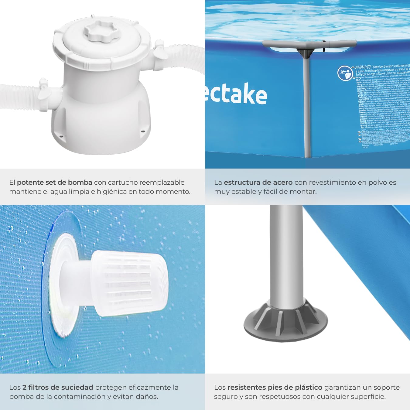 Piscina Redonda Desmontable Tectake 360 cm con Estructura de Acero y Depuradora – Fácil Montaje, Resistente para Exterior
