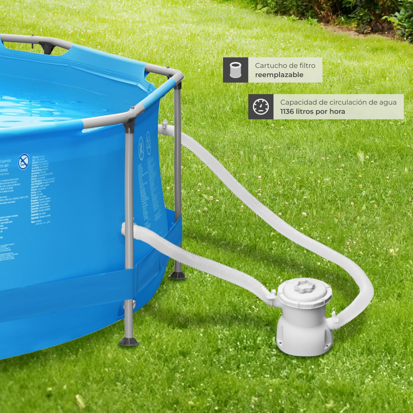 Piscina Redonda Desmontable Tectake 360 cm con Estructura de Acero y Depuradora – Fácil Montaje, Resistente para Exterior