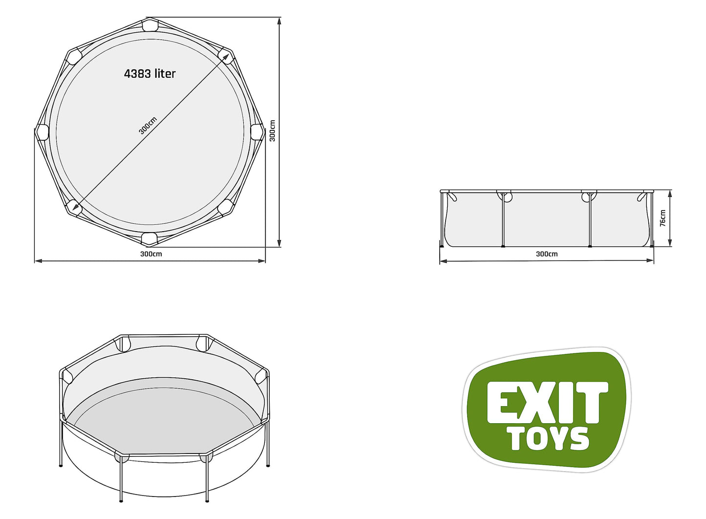 Piscina EXIT Toys Wood de Marco Redondo 300×76 cm con Bomba de Filtro y Acceso Fácil – Diseño Resistente para Niños