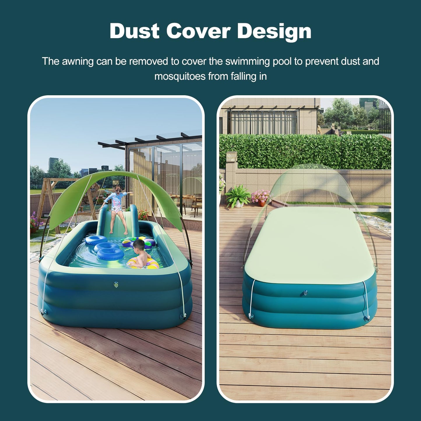 Ergocar Piscina Infantil Hinchable, Piscina Rectangular con Tobogán y Toldo, Piscina para Fiesta AcuáTica De Verano para Niños, Adultos, Familias