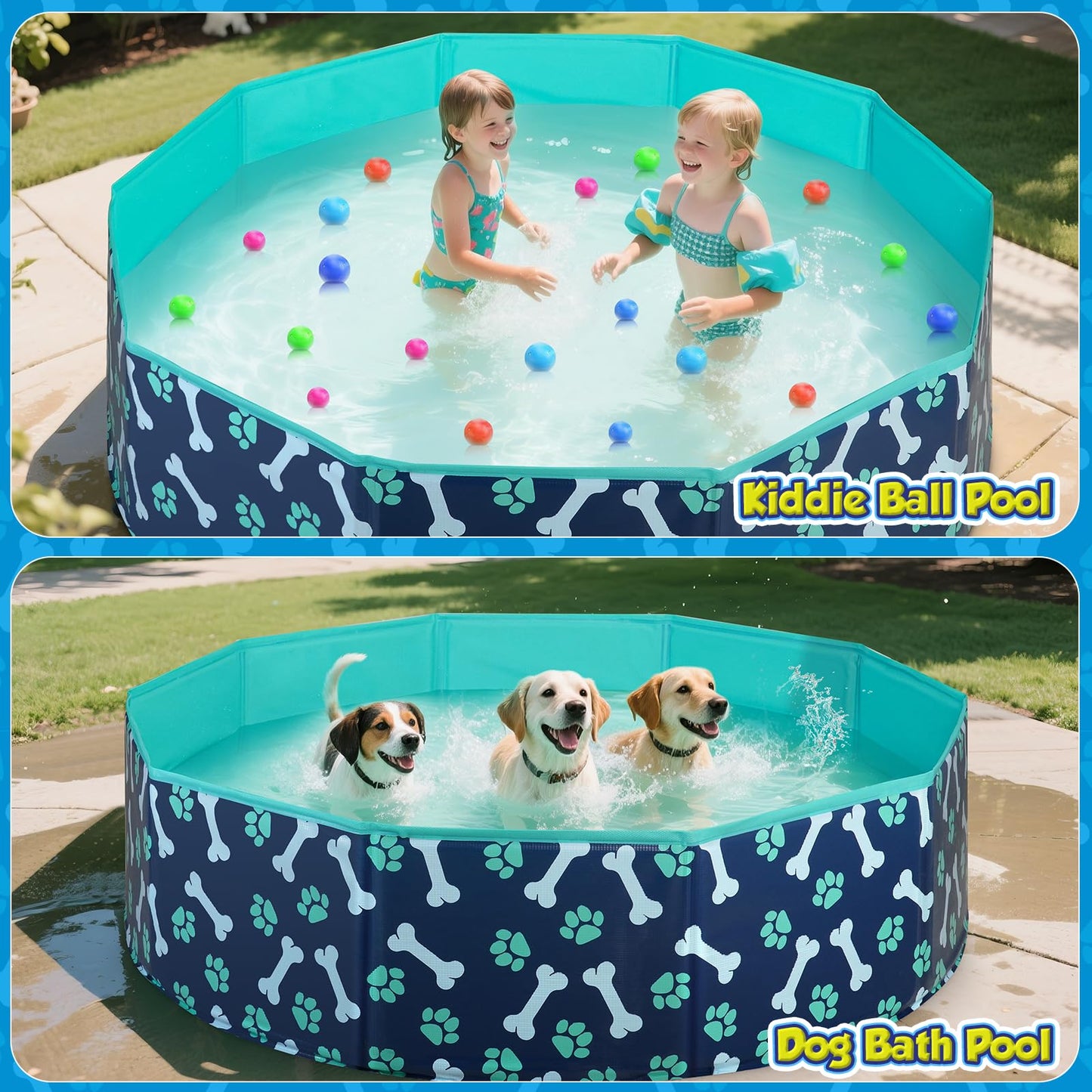 Piscina para Perros y Niños HaoVrisn de PVC Engrosado Antideslizante 120×30 cm – Con Parches y Válvula de Drenaje