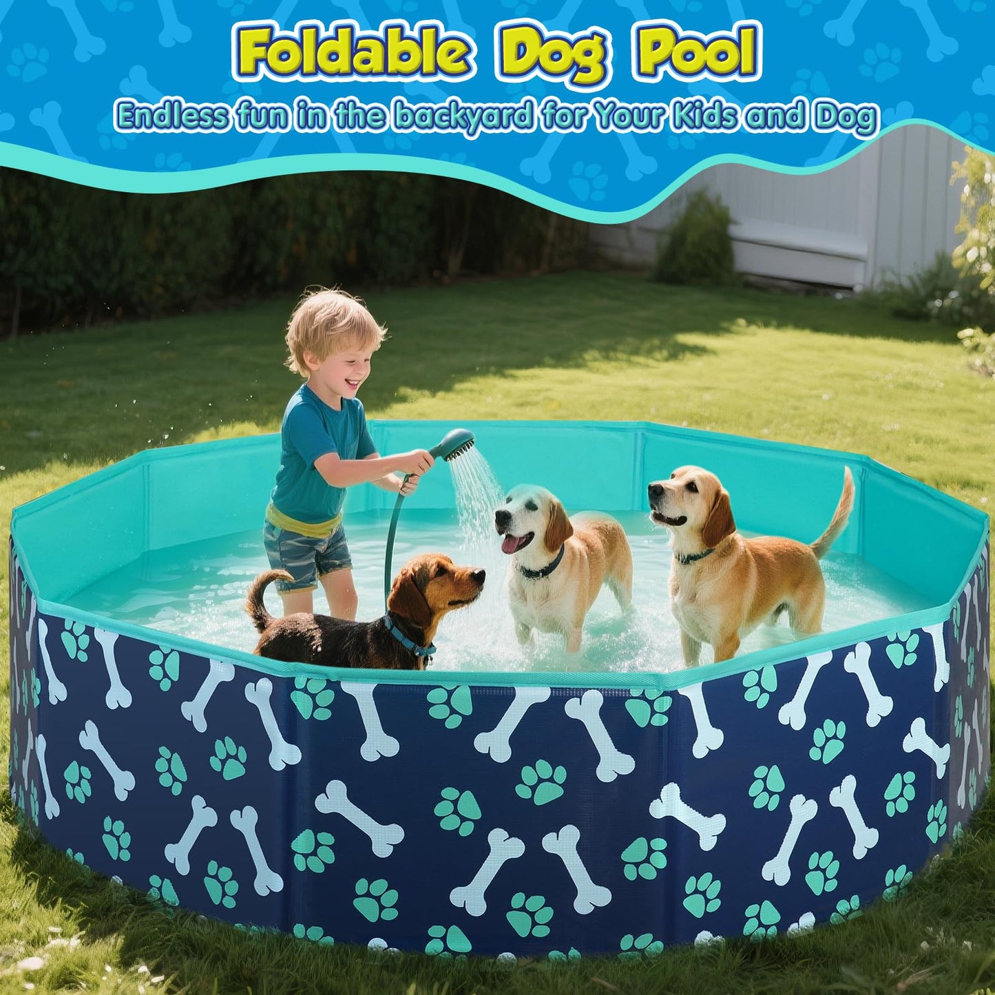 Piscina para Perros y Niños HaoVrisn de PVC Engrosado Antideslizante 120×30 cm – Con Parches y Válvula de Drenaje