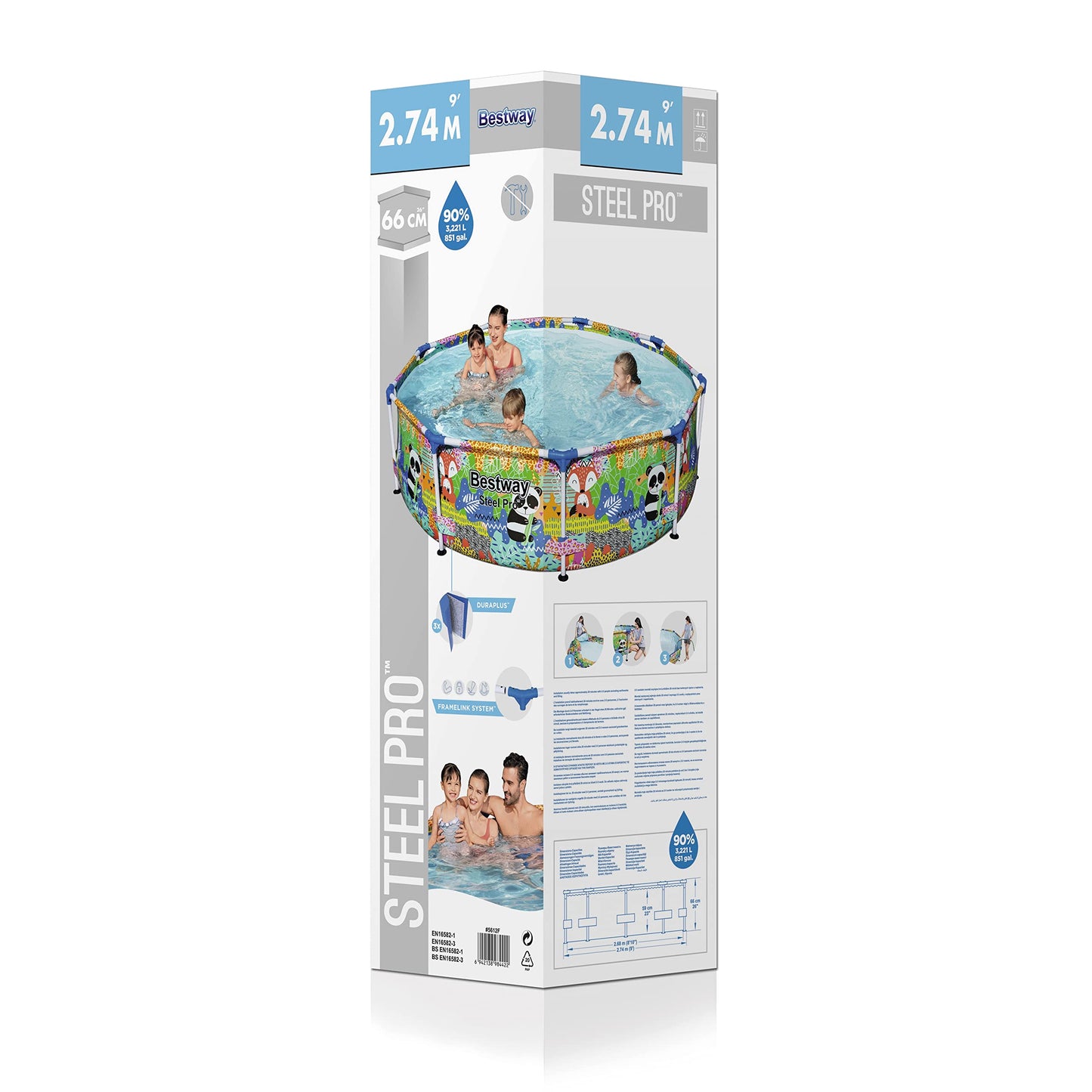Piscina Redonda Bestway con Estructura Metálica y Estampado Animal Ø274×66 cm – Capacidad 3,221 litros