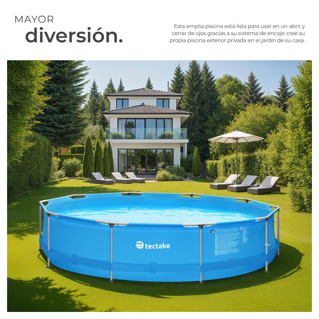Piscina Redonda Desmontable Tectake 360 cm con Estructura de Acero y Depuradora – Fácil Montaje, Resistente para Exterior