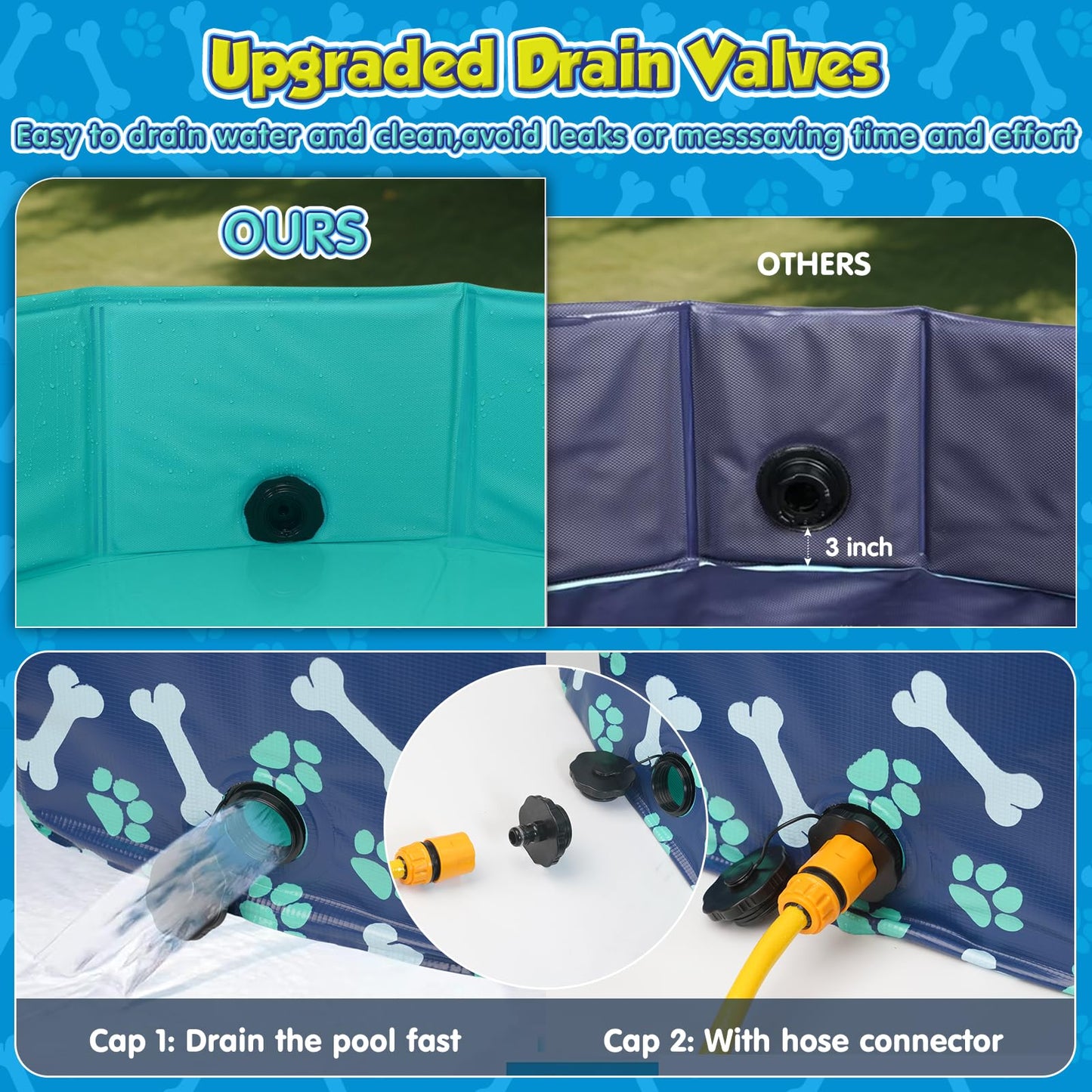 Piscina para Perros y Niños HaoVrisn de PVC Engrosado Antideslizante 120×30 cm – Con Parches y Válvula de Drenaje