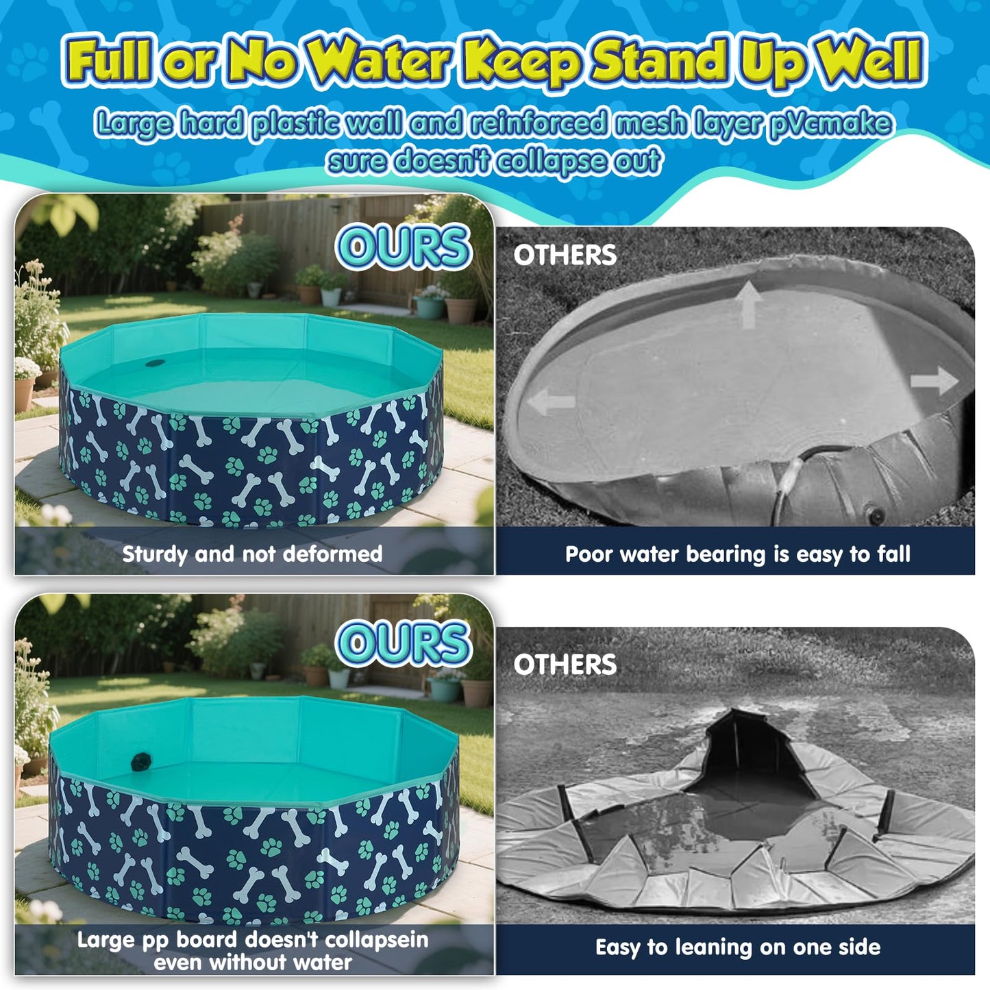 Piscina para Perros y Niños HaoVrisn de PVC Engrosado Antideslizante 120×30 cm – Con Parches y Válvula de Drenaje