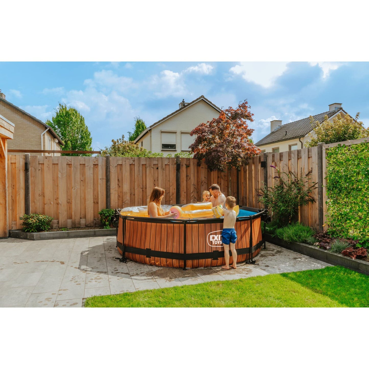Piscina EXIT Toys Wood de Marco Redondo 300×76 cm con Bomba de Filtro y Acceso Fácil – Diseño Resistente para Niños