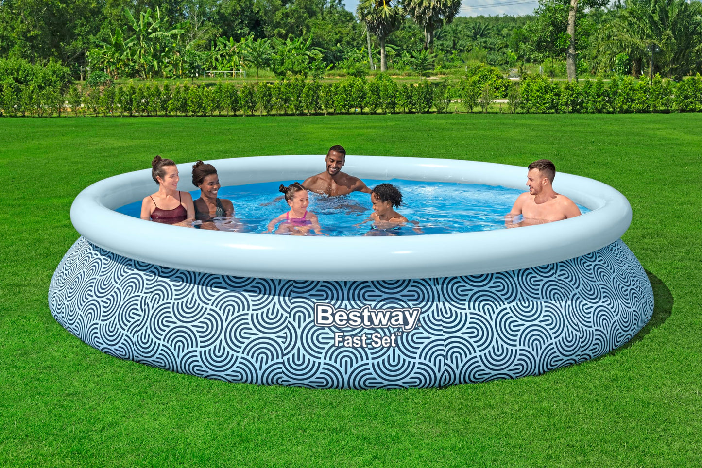 Piscina Bestway Fast Set Autoensamblable 396×84 cm con Bomba de Filtro y Material TriTech de 3 Capas