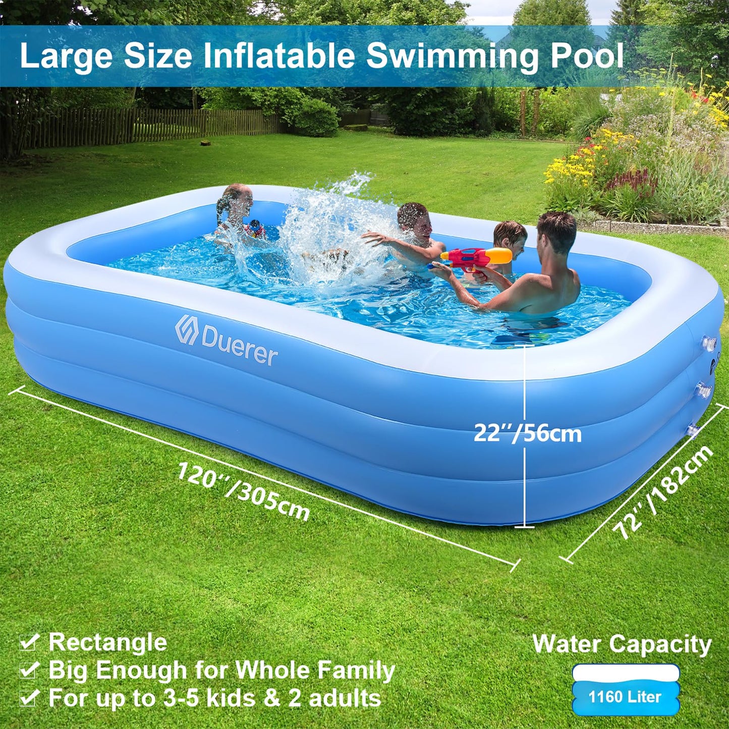Piscina Inflable Duerer Familiar para Jardín 305×182×56 cm – Ideal para Verano y Fiestas Acuáticas