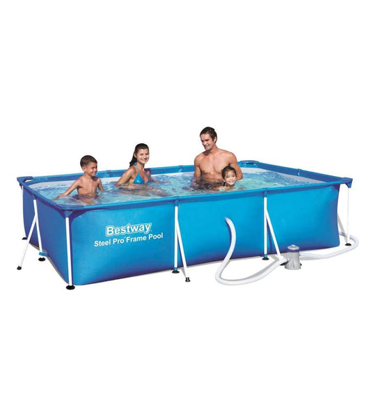 Piscina Desmontable Infantil Bestway Deluxe Splash Frame Azul 300×201×66 cm con Depuradora y Válvula de Drenaje
