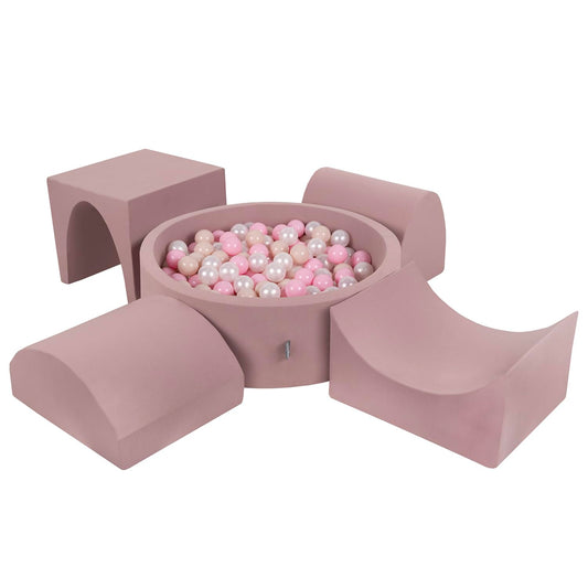 Parque Infantil de Espuma KiddyMoon con Piscina de Bolas Redonda (300 bolas) – Versión 1, Colores Pastel