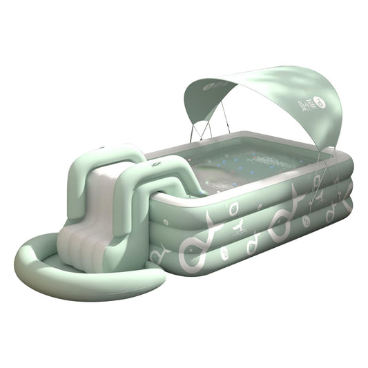 Piscina Hinchable Rectangular Ergocar Verde con Tobogán Integrado – Para Niños y Adultos