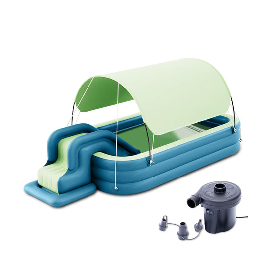 Ergocar Piscina Infantil Hinchable, Piscina Rectangular con Tobogán y Toldo, Piscina para Fiesta AcuáTica De Verano para Niños, Adultos, Familias