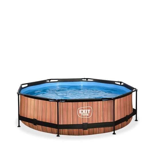 Piscina EXIT Toys Wood de Marco Redondo 300×76 cm con Bomba de Filtro y Acceso Fácil – Diseño Resistente para Niños