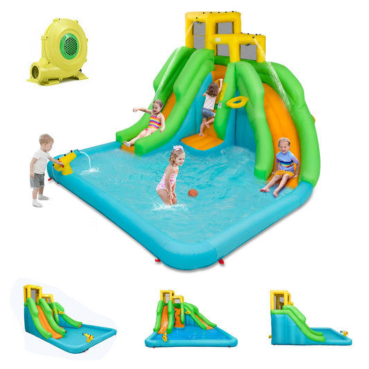 Castillo Inflable Goplus con 2 Toboganes, Piscina, Pared de Escalada y Canasta de Baloncesto – Parque Acuático Hinchable para Niños