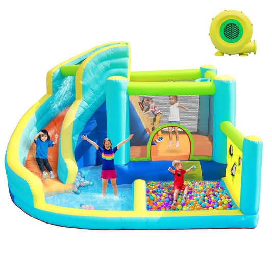 Castillo Hinchable Acuático FBSPORT con Tobogán, Trampolín, Pared de Escalada y Piscina – Para Jardín Interior y Exterior, 360×340×218 cm