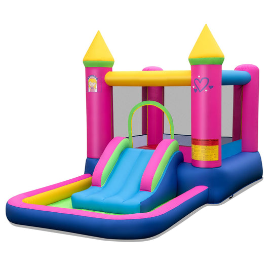 Casa Inflable Saltarina GOPLUS Castillo de Princesa con Tobogán, Piscina de Pelotas y Aro de Baloncesto – Incluye Bolsa de Transporte